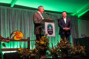 Shot of stage with speaker at wine event