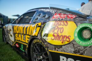 Shot of Bass Pro Shops logo on racing car