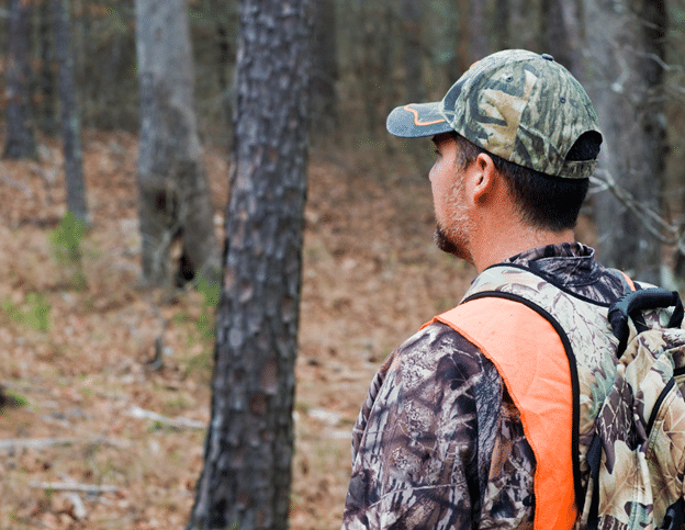 Hunter looking into the woods